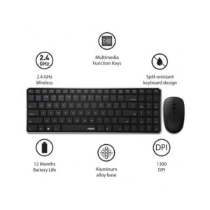 RAPOO KEYBOARD MOUSE COMBO WIRELESS BLUETOOTH (9300M) BLACK - Image 3