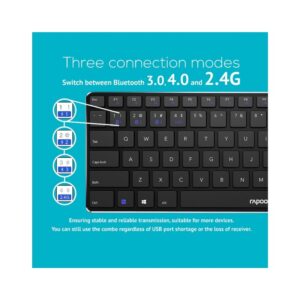 RAPOO KEYBOARD MOUSE COMBO WIRELESS BLUETOOTH (9300M) BLACK - Image 4