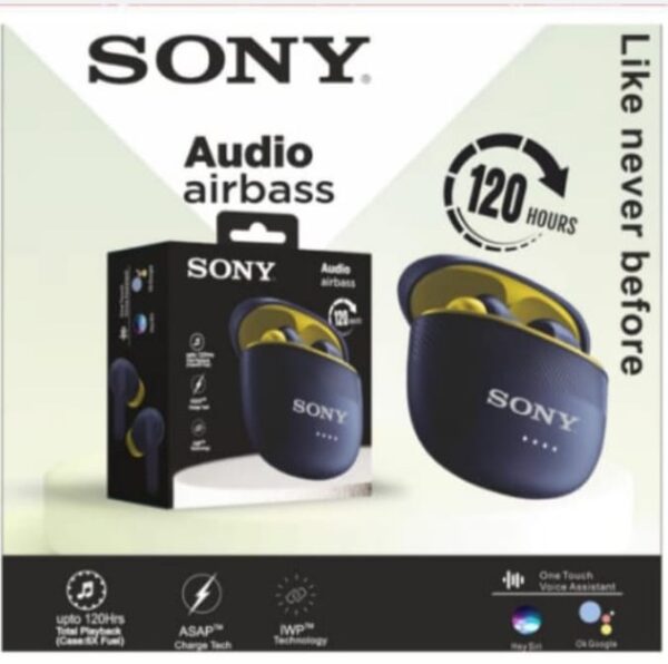 Sony Audio airbass | Wireless | 120 hrs | 5min. = 60min. | sweat & Water | Earbuds With ENx Noise | Frequency 20Hz – 20KHz | IPX5 | Voice Assistant Yes | Version V5.3 + EDRDriver