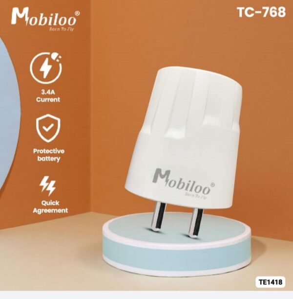MOBILOO 3.4A AMP DUAL USB CHARGER WITH AUTO CUT-TC768