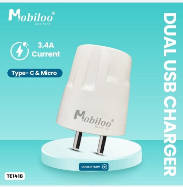 MOBILOO 3.4A AMP DUAL USB CHARGER WITH AUTO CUT-TC768 - Image 2