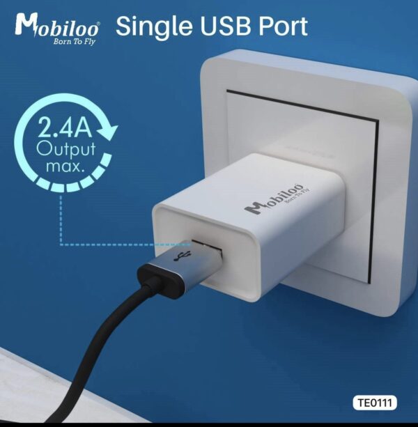 MOBILOO 2.4 AMP SINGLE USB CHARGER WITH CABLE TC-11 - Image 2